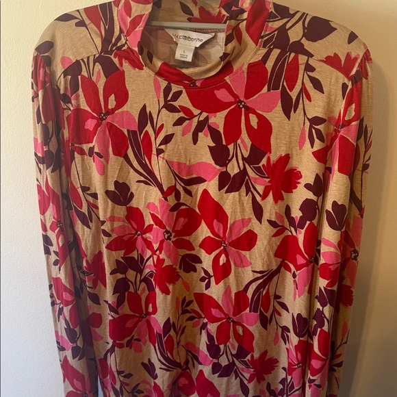 Catherines Tops - Catherines Red and Pink Floral Long Sleeve Top